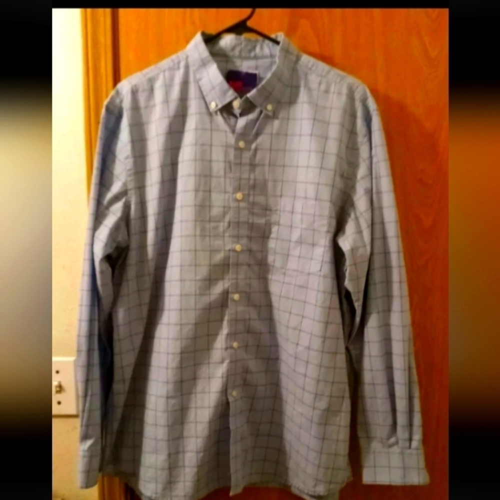 Club Room Mens XL Light Blue Casual Plaid Button Up Dress Shirt Light Weight